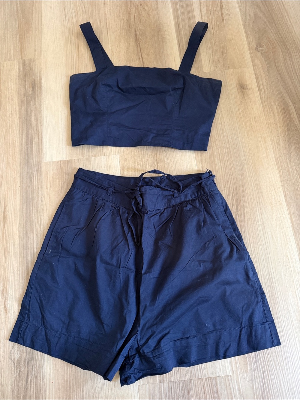 Jason Wu Navy Smocked Crop Top with Straps
